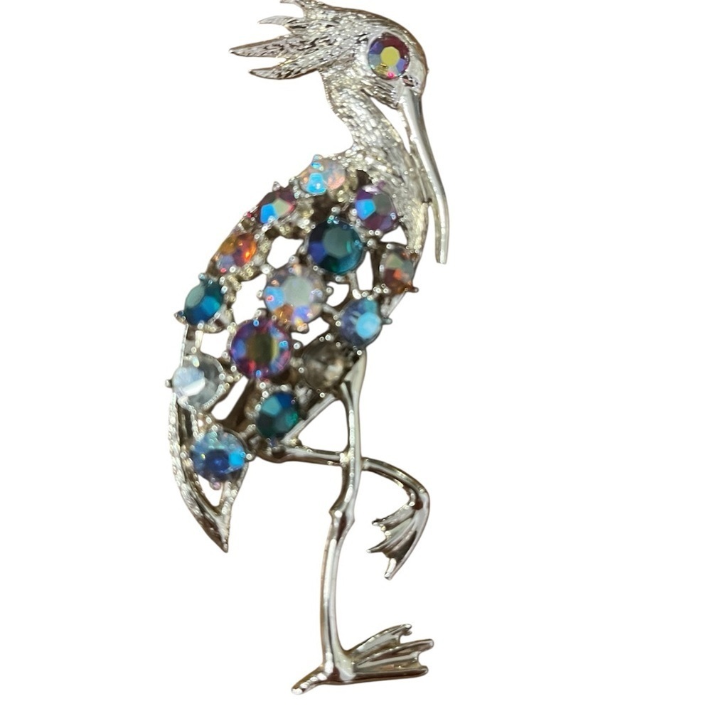 Vintage Silver Bird Brooch with Colorful Gemstones
